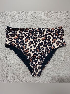 Leopard Print High Waisted Swim Bottoms